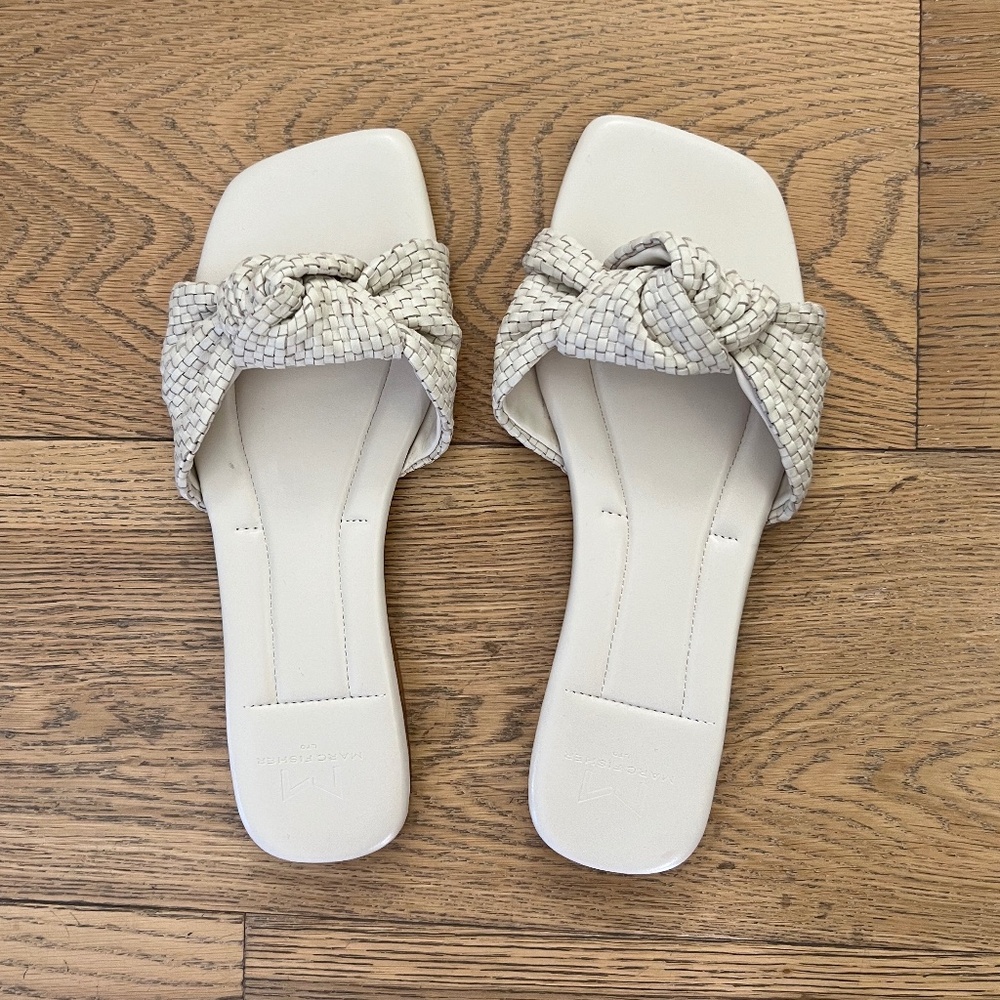 Marc Fisher Leather Sandals, White, Size 5.5